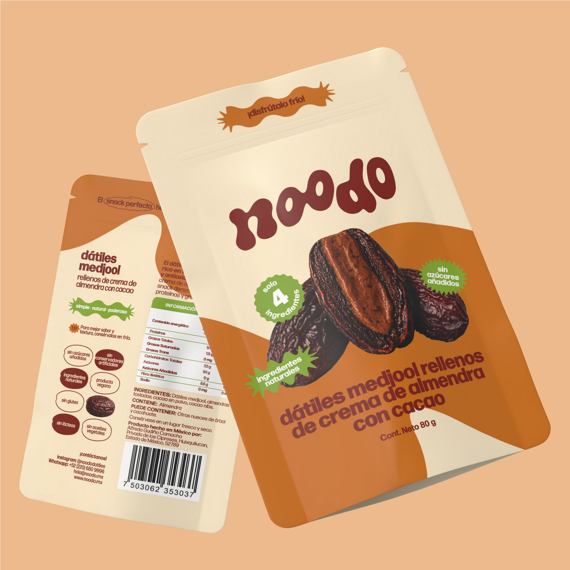 dátiles medjool + crema de almendra con cacao